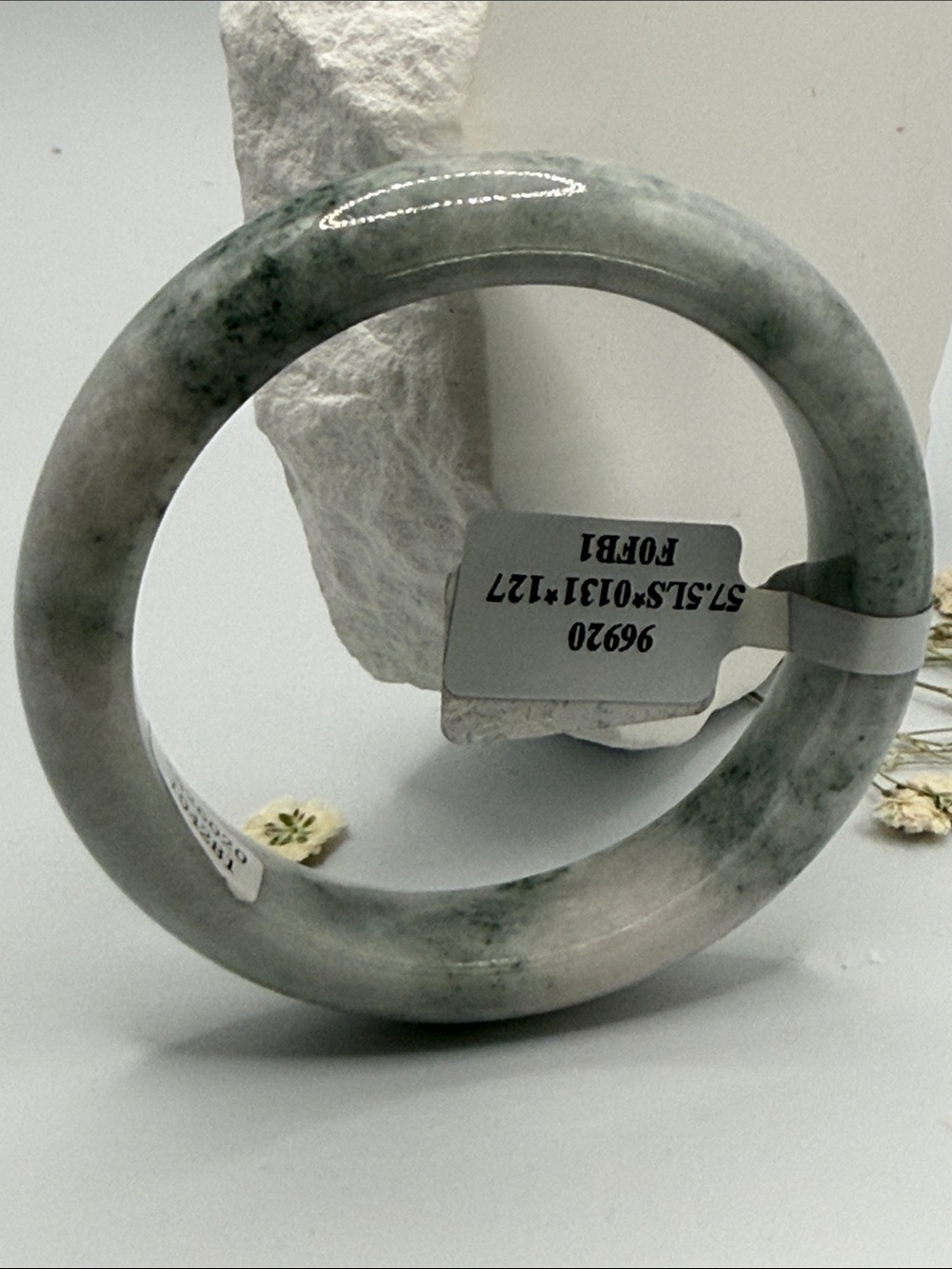 Authentic Type A Pale Green  and White Bangle Bracelet